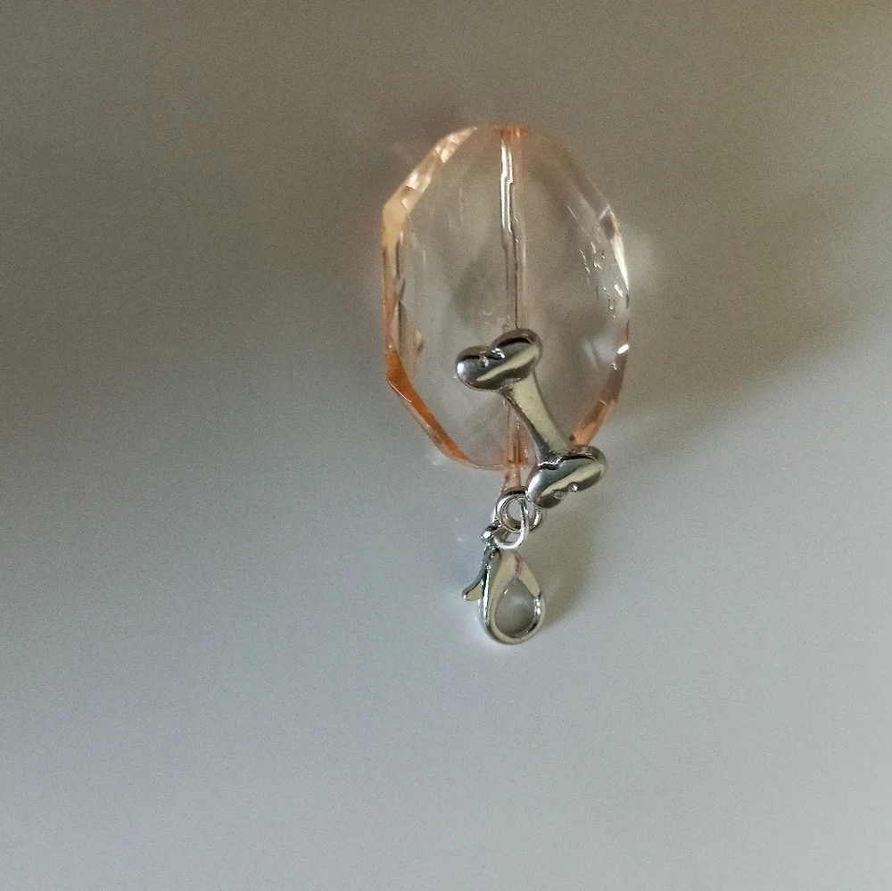 New Silver plated Crystal Dog Collar Charm dog bone hand crafted peach